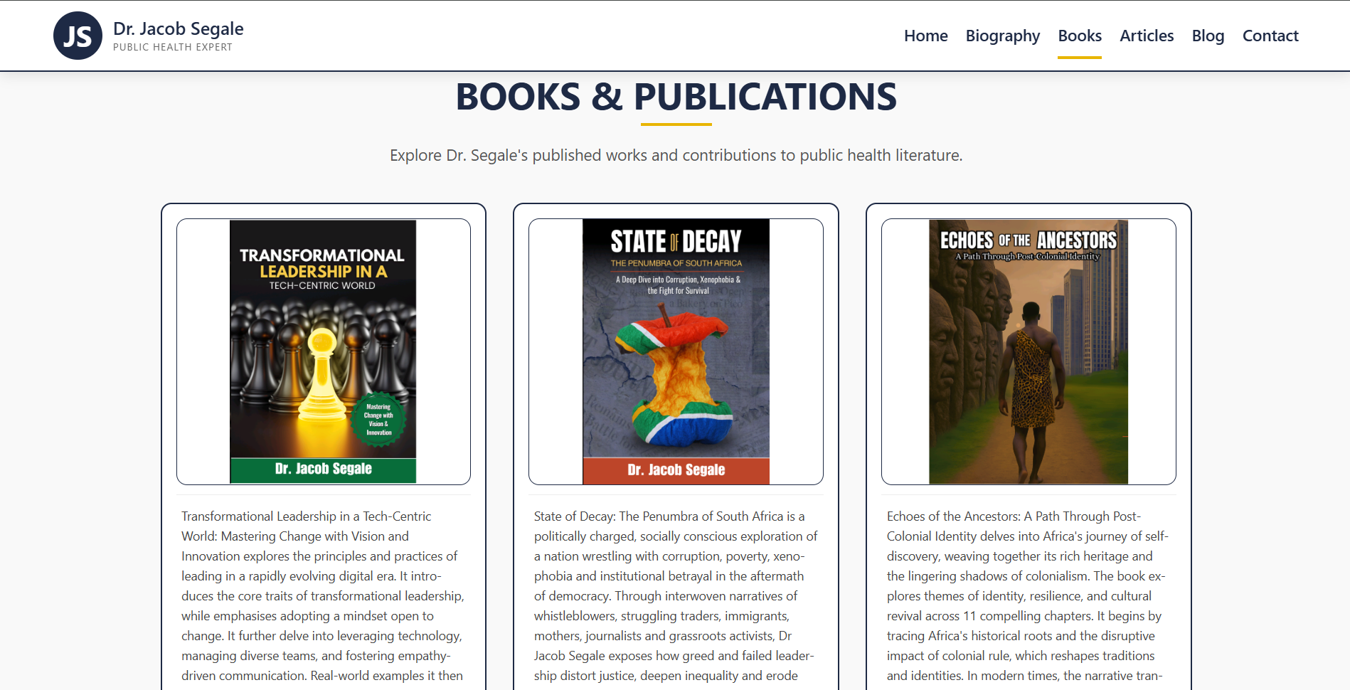 Screenshot: Dr Jacob Segale books page and checkout