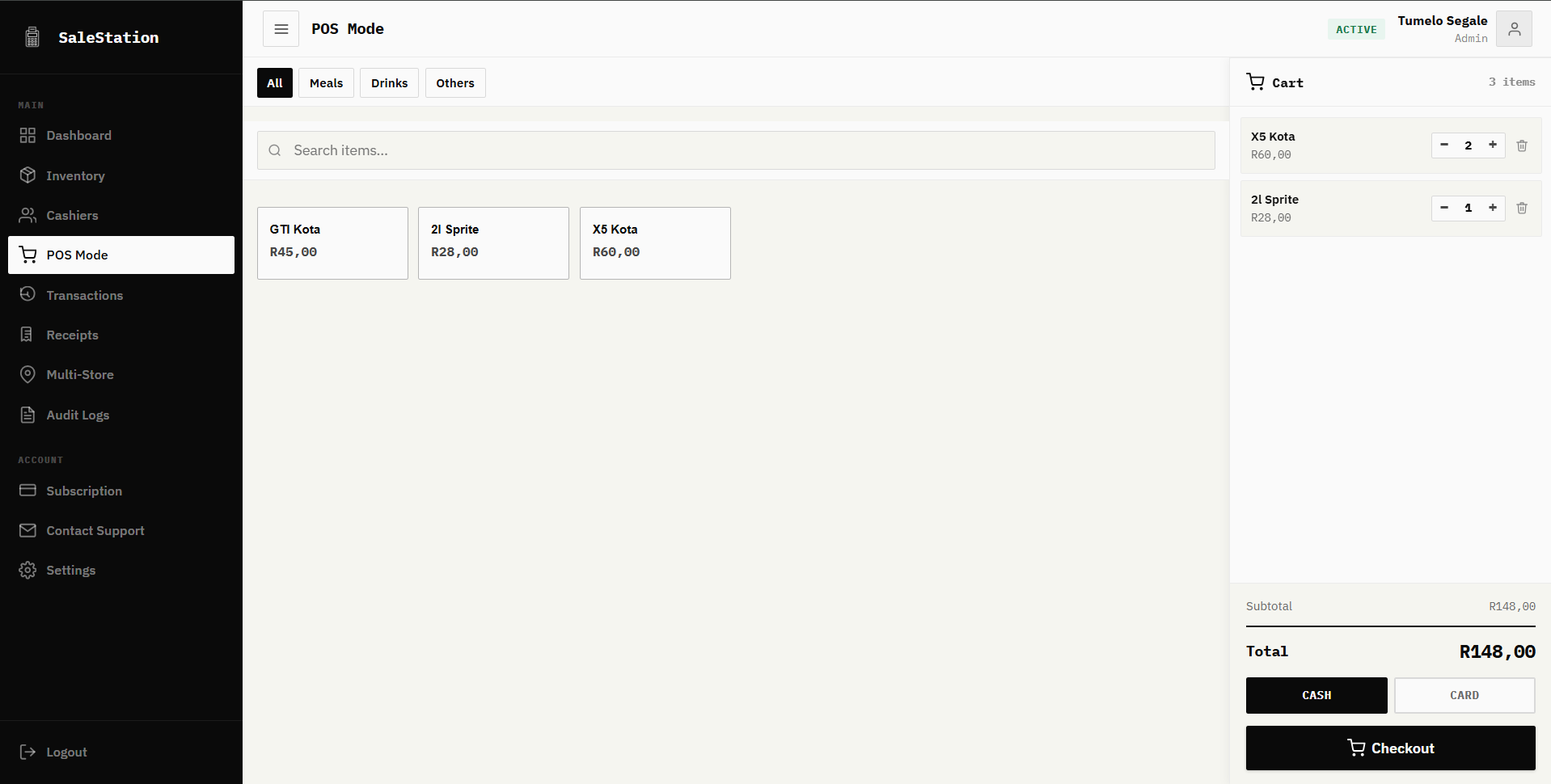 Screenshot: SaleStation POS checkout